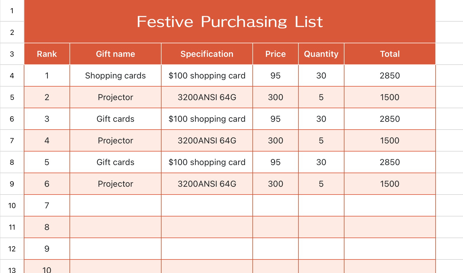 Festive Purchasing List